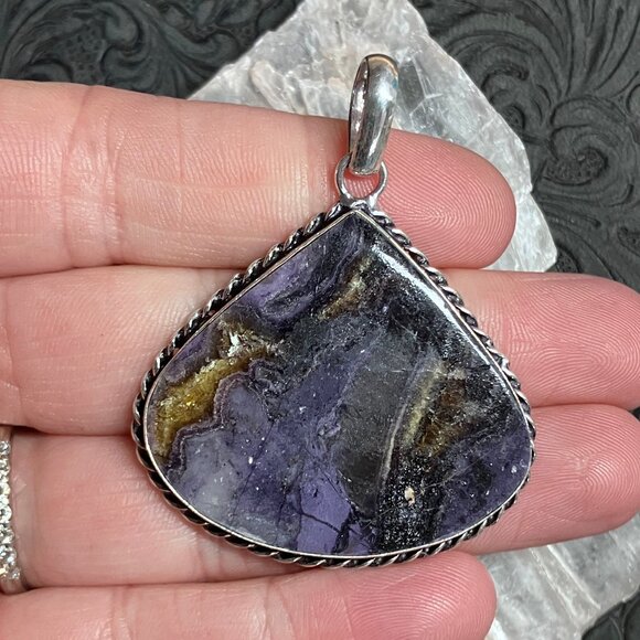 Yellow and Purple Opalized Fluorite Pendant Stone Crystal Jewelry - Picture 1 of 5